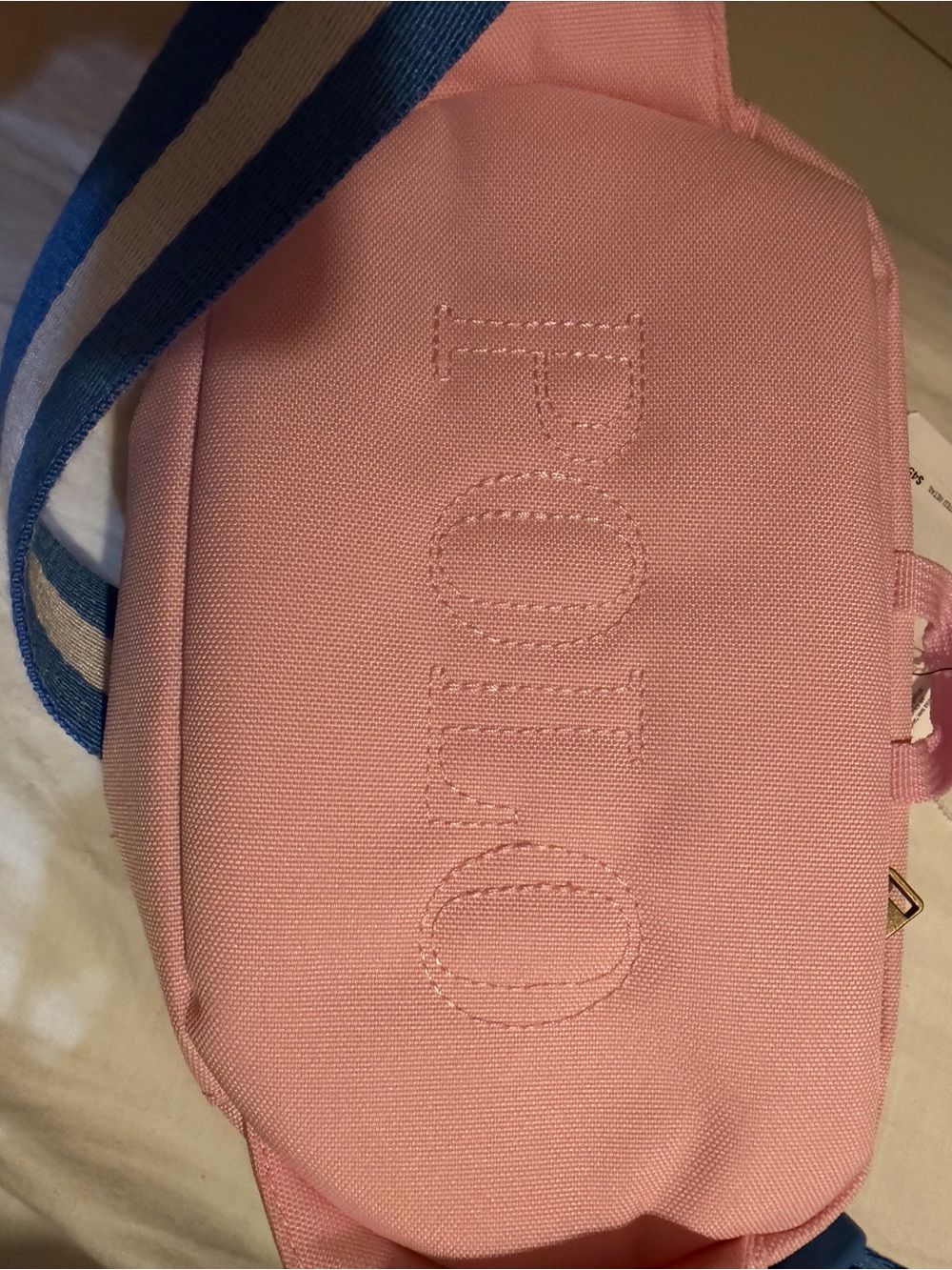 Pink belt Sling Bag with Blue Strap - Picture 2 of 2